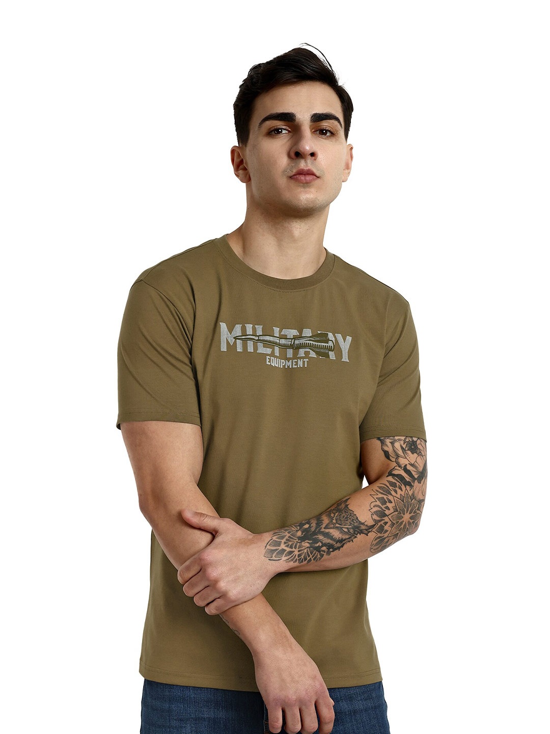

ONE SKY Typography Printed Cotton T-shirt, Green