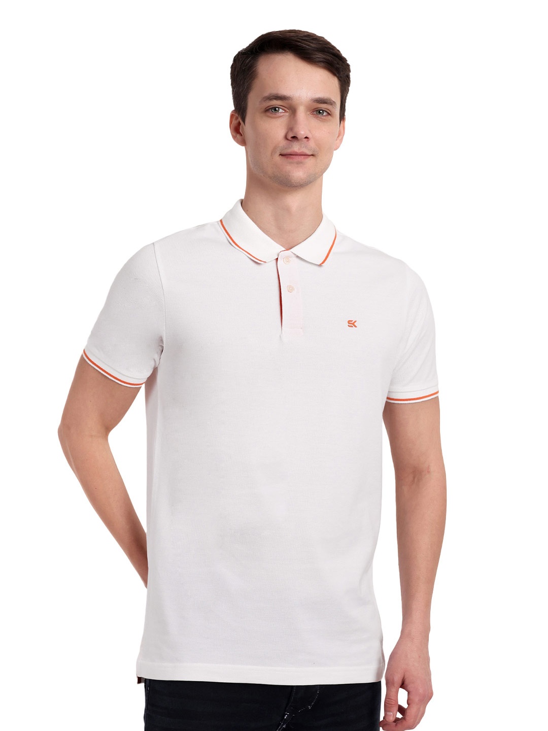 

ONE SKY Polo Collar Short Sleeves Regular Fit Cotton T-shirt, White