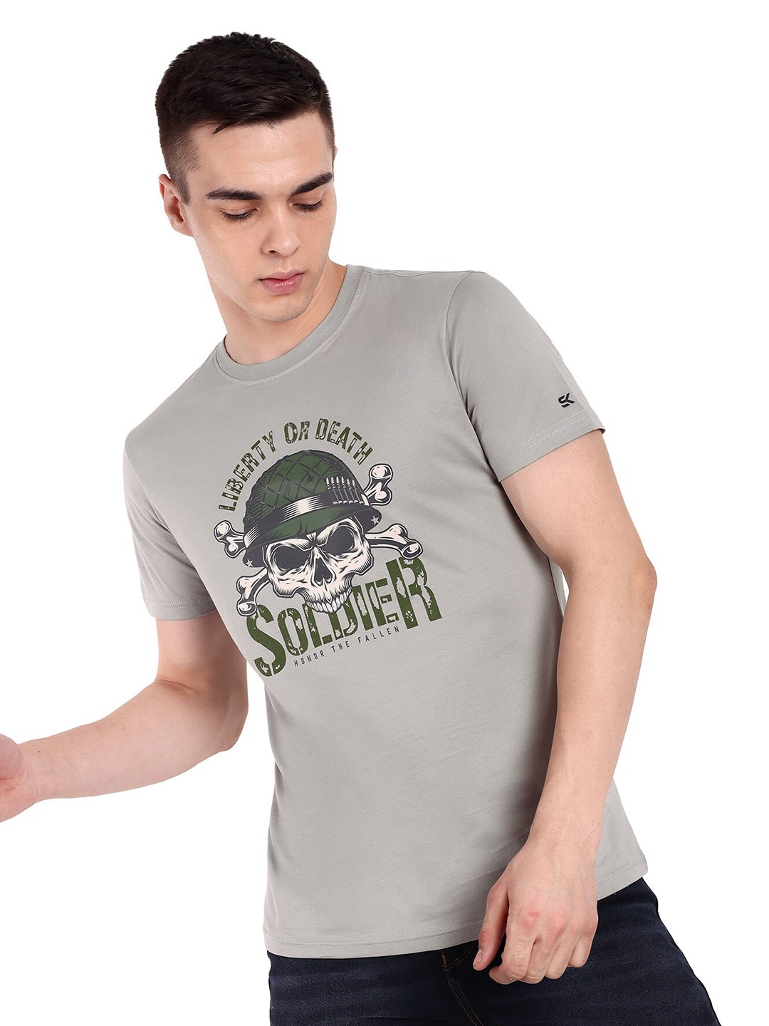

ONE SKY Printed Round Neck Cotton T-shirt, Silver