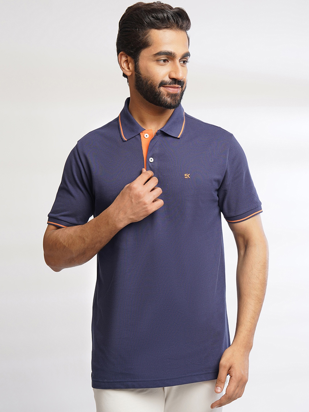 

ONE SKY Regular Fit Short Sleeves Cotton Polo Collar T-shirt, Navy blue