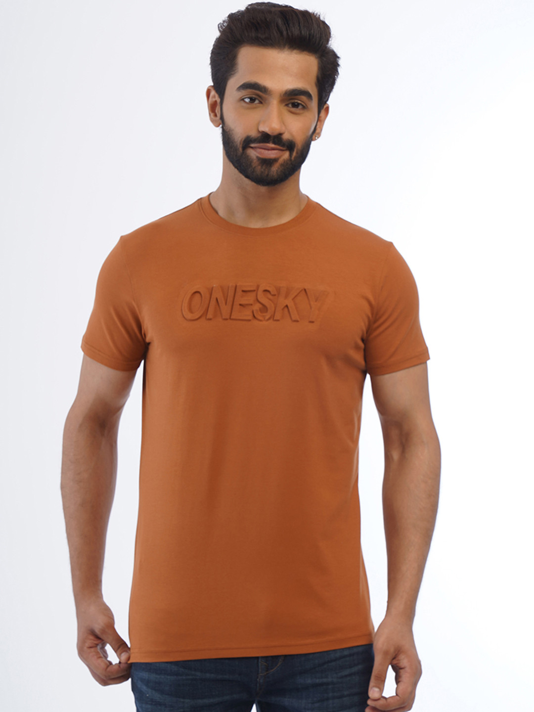 

ONE SKY Typography Printed Cotton T-shirt, Brown