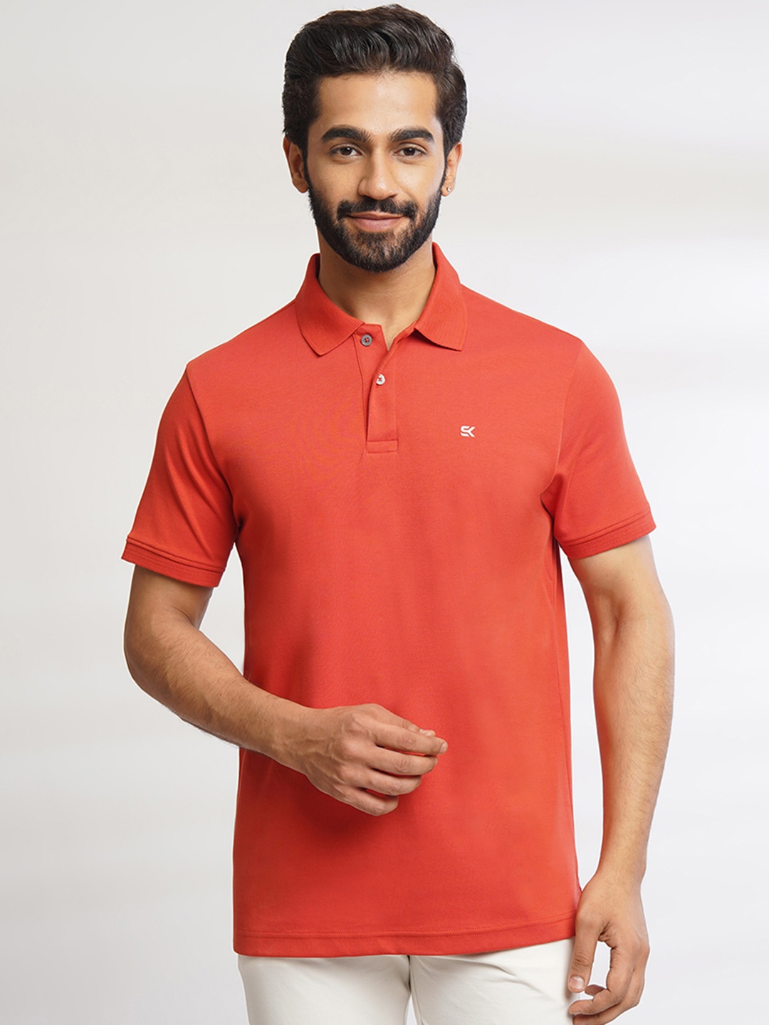 

ONE SKY Polo Collar Pure Cotton T-shirt, Red