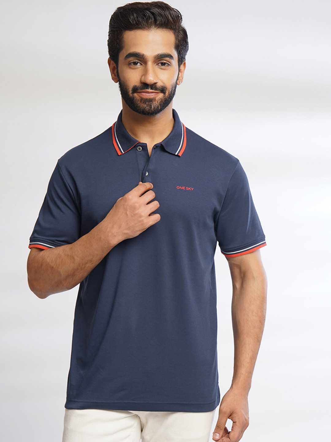 

ONE SKY Regular Fit Short Sleeves Cotton Polo Collar T-shirt, Navy blue