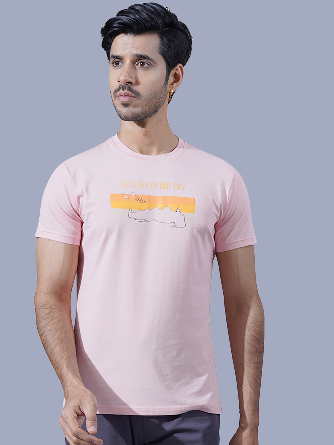 

ONE SKY Regular Fit Short Sleeves Round Neck Cotton Raw Edge T-shirt, Pink