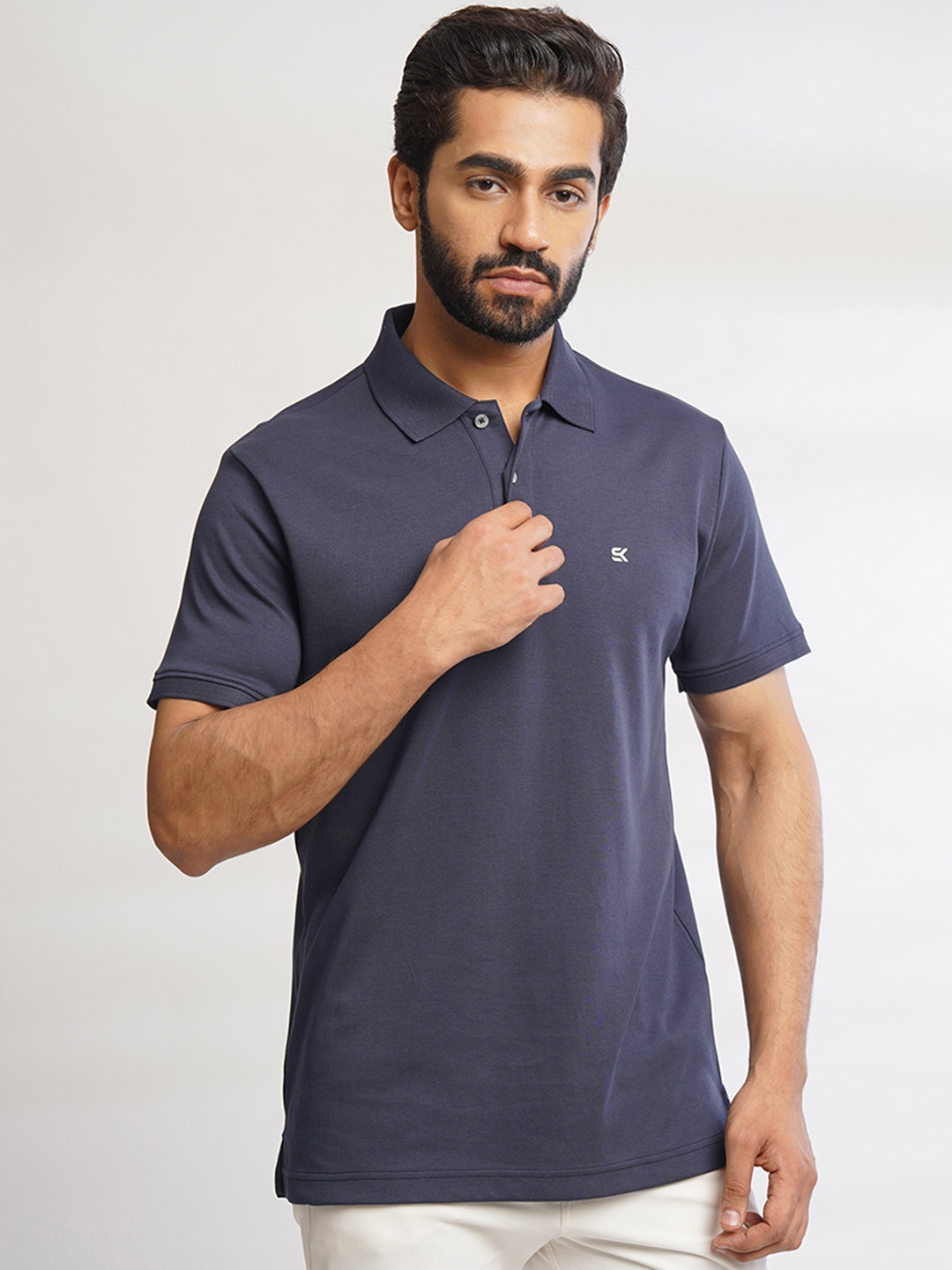 

ONE SKY Polo Collar short Sleeves Cotton T-shirt, Navy blue