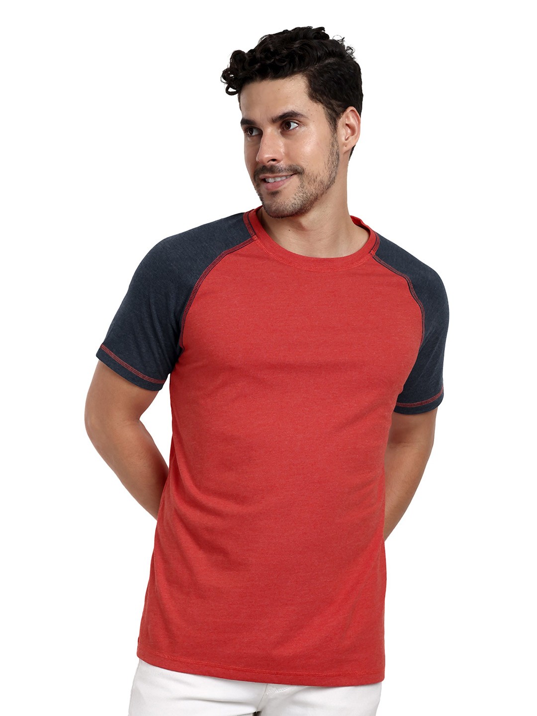 

ONE SKY Round Neck Short Raglan Sleeves Regular Fit Cotton T-shirt, Rust
