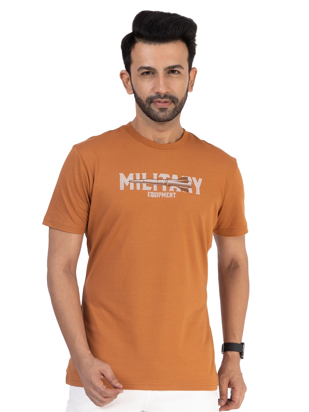 

ONE SKY Regular Fit Short Sleeves Round Neck Cotton T-shirt, Brown