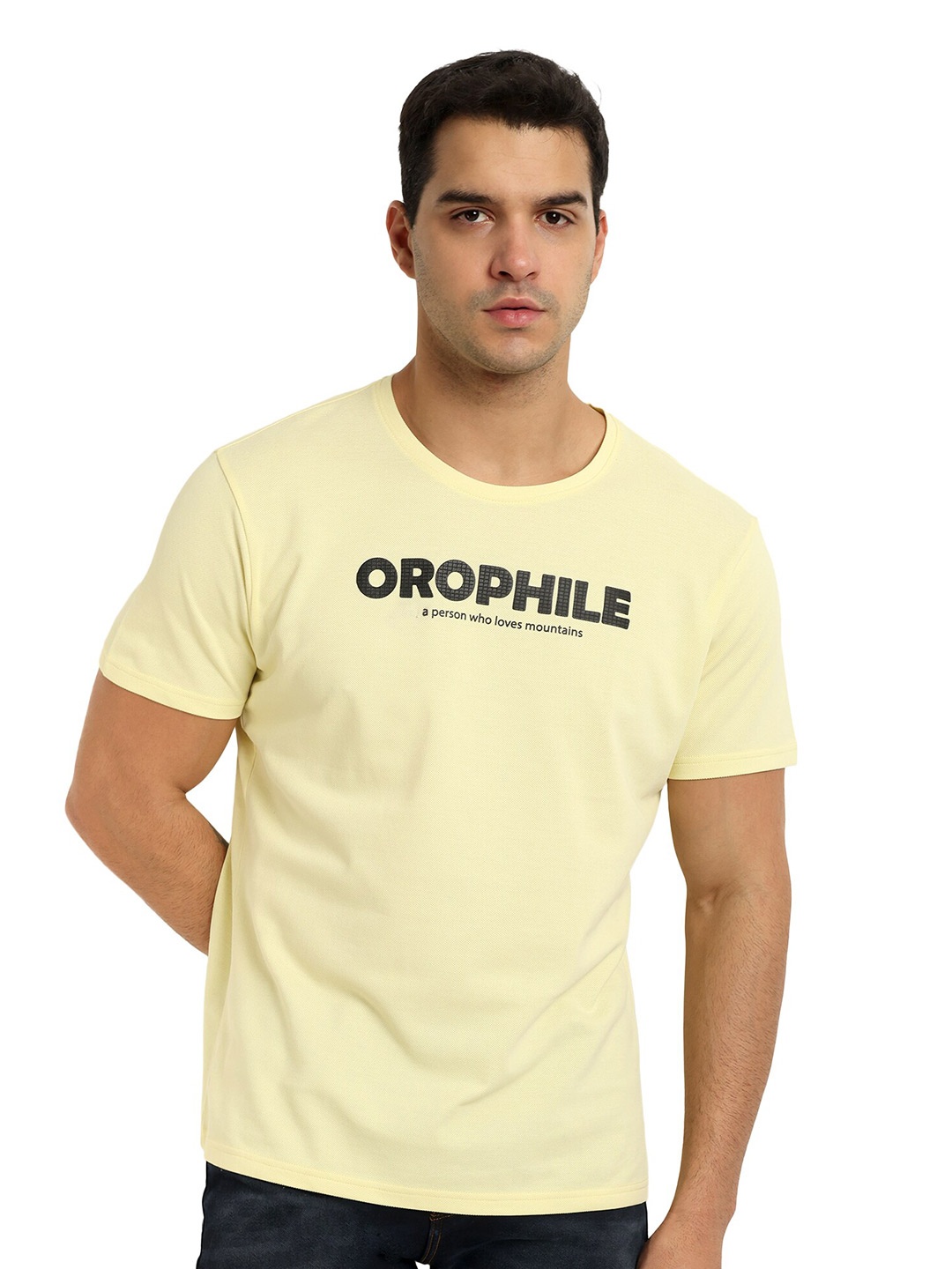 

ONE SKY Typography Printed Round Neck Cotton T-shirt, Yellow