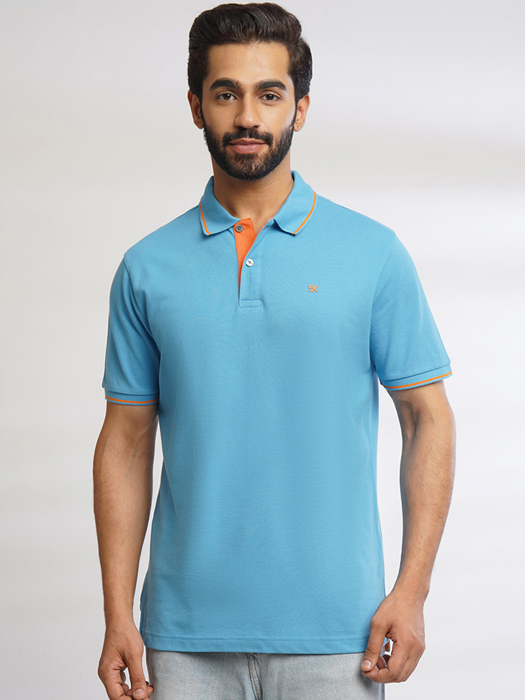 

ONE SKY Polo Collar Pure Cotton T-shirt, Blue