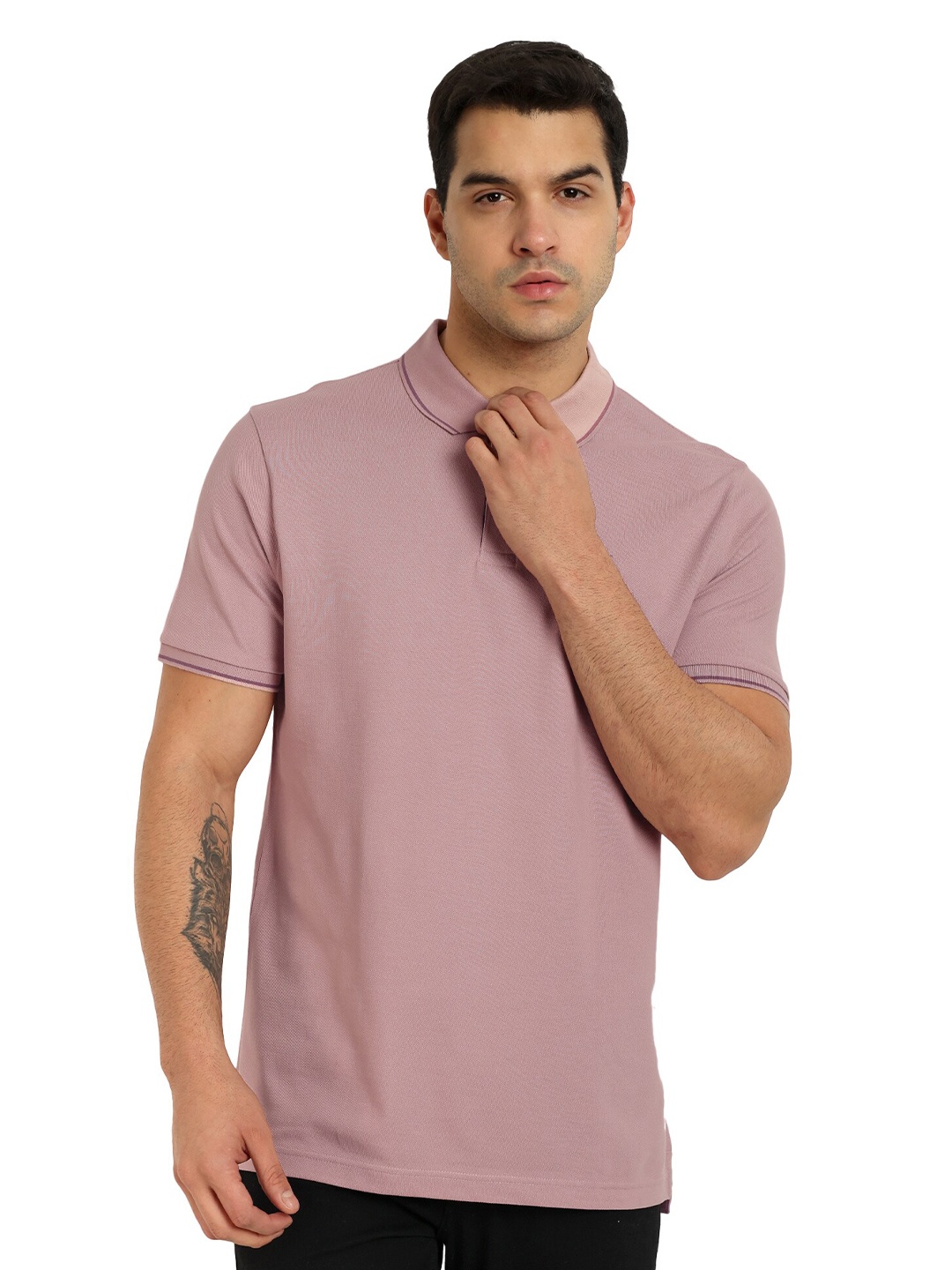 

ONE SKY Polo Collar Short Sleeves Cotton T-shirt, Pink