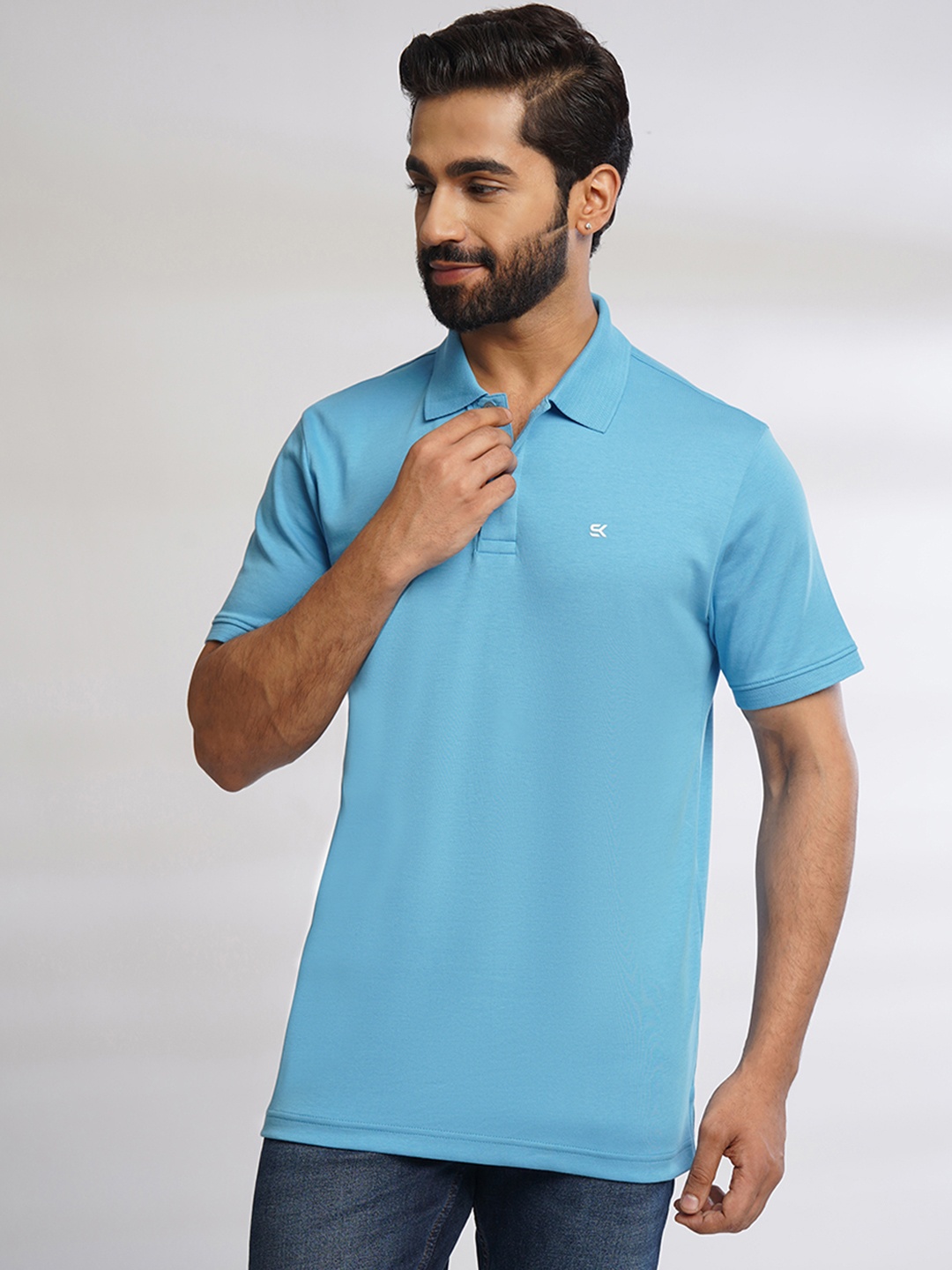 

ONE SKY Polo Collar Cotton T-shirt, Blue