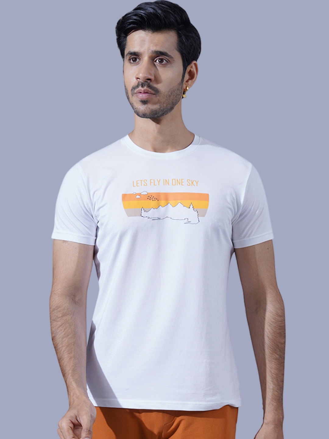 ONE SKY Typography Printed Round Neck T-shirt, White