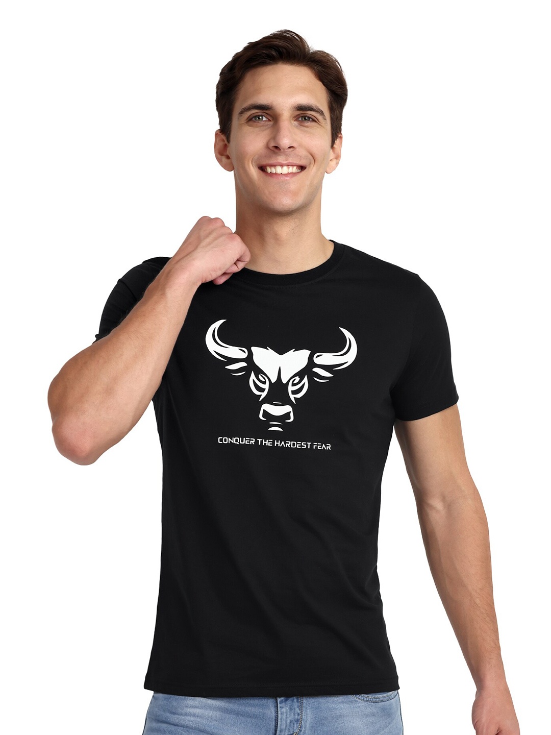 

ONE SKY Graphic Printed Round Neck Pure Cotton T-shirt, Black