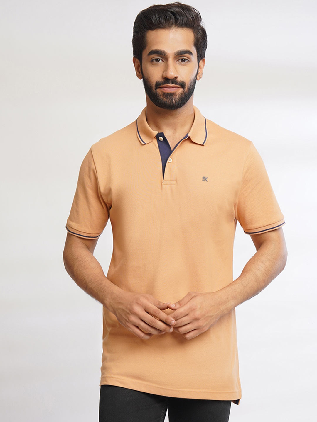 

ONE SKY Polo Collar Applique Cotton T-shirt, Brown