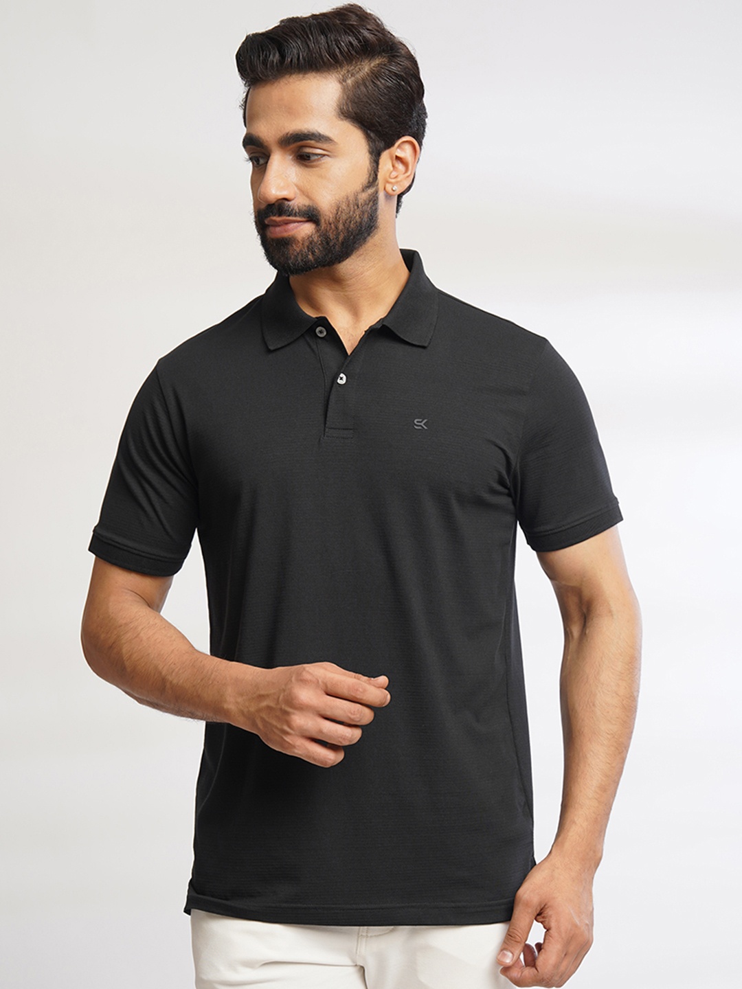 

ONE SKY Polo Collar Short Sleeves Regular Fit Cotton T-shirt, Black