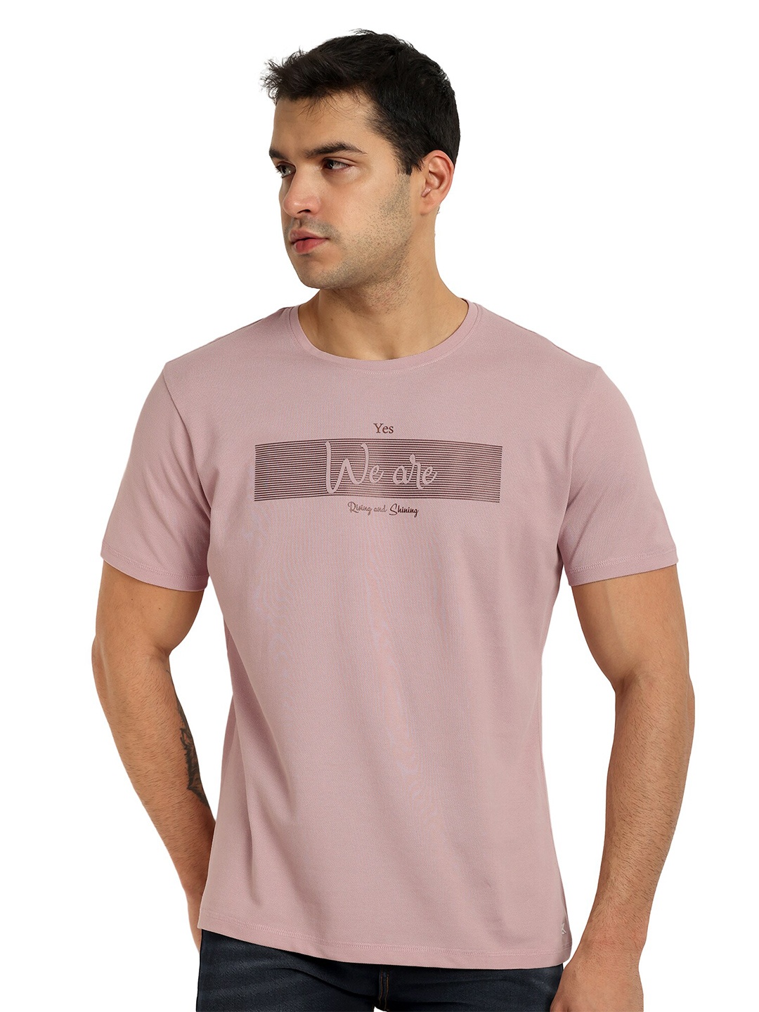 ONE SKY Typography Printed Round Neck Cotton T-shirt, Pink