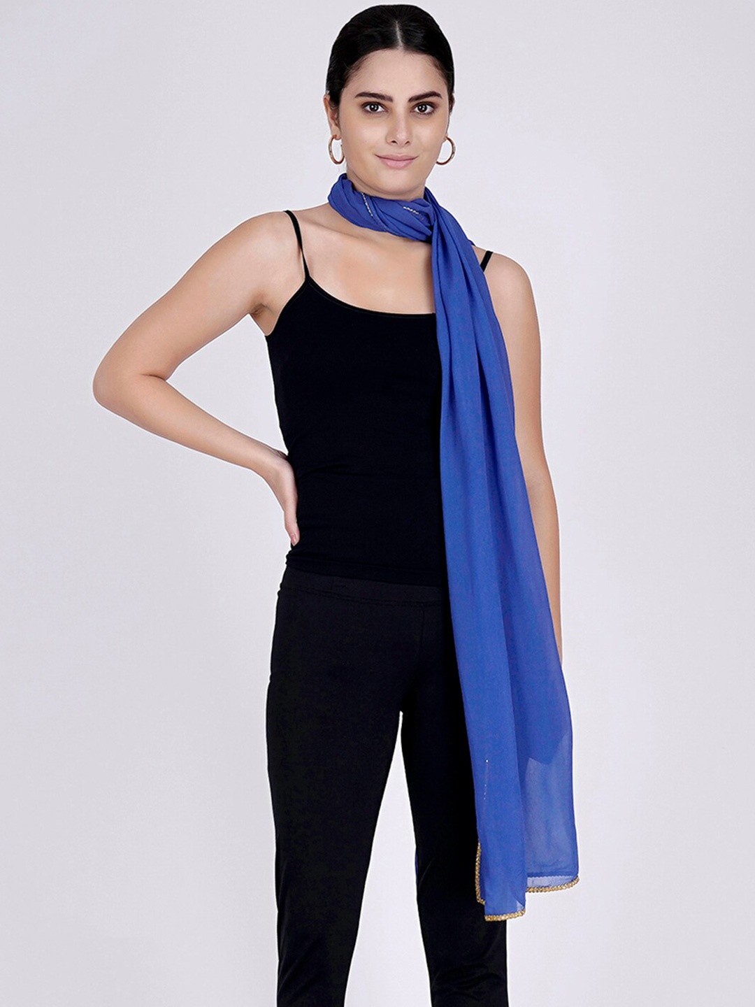 

First Resort by Ramola Bachchan Viscose Georgette Dupatta, Navy blue
