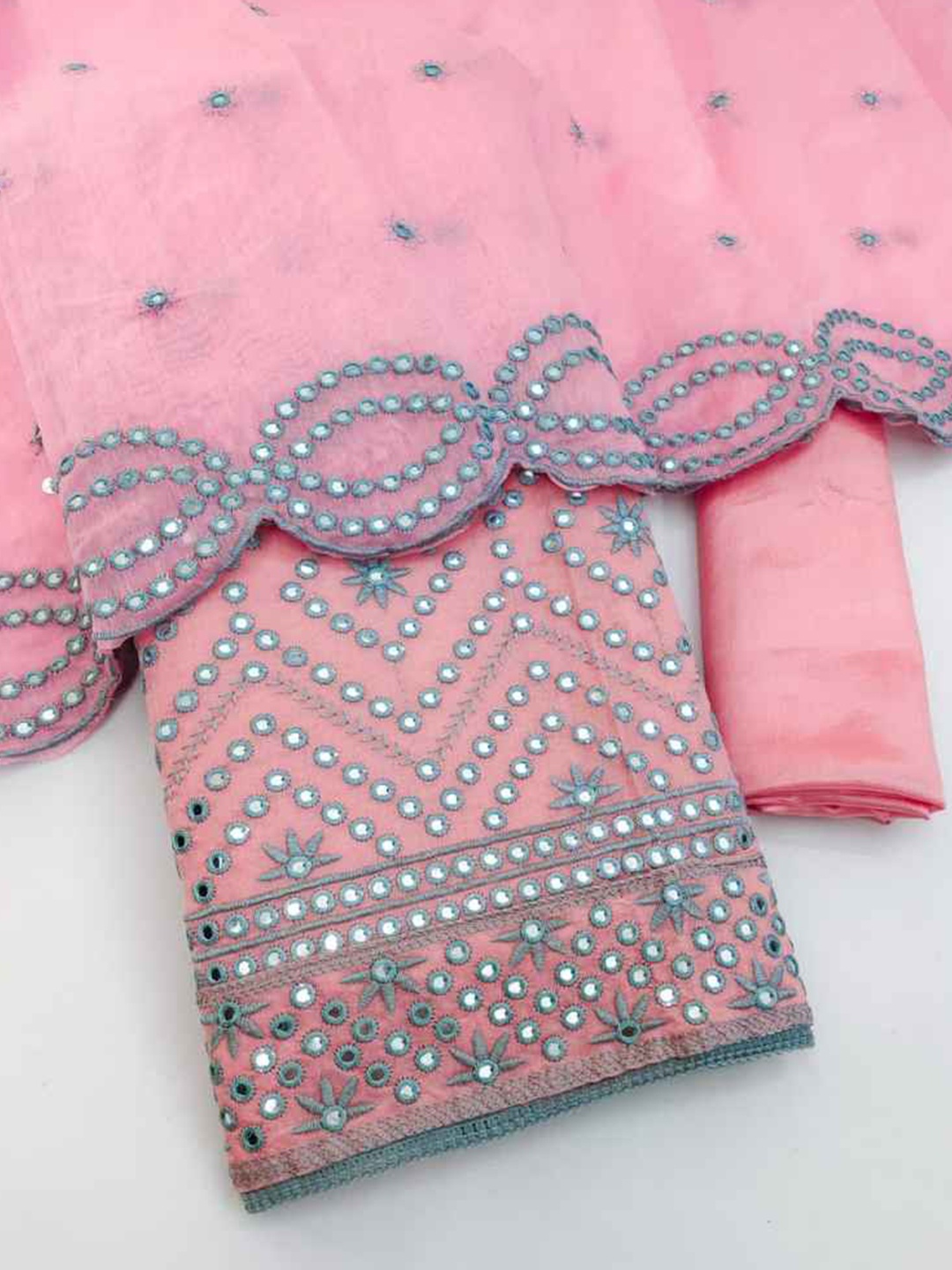 

faxofab Silk Georgette Unstitched Dress Material, Pink