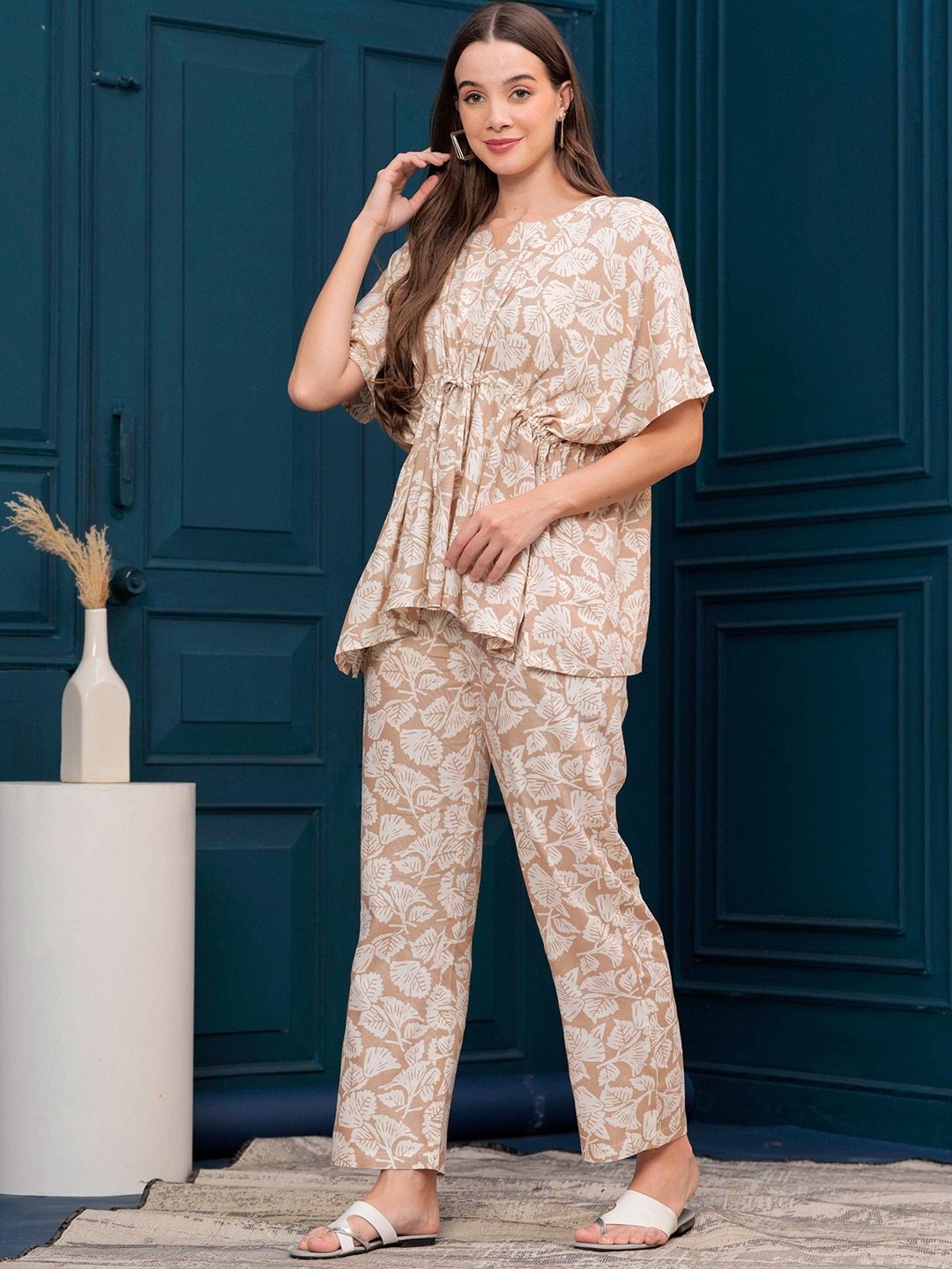 

DAEVISH Floral Printed Tunic With Trouser, Beige