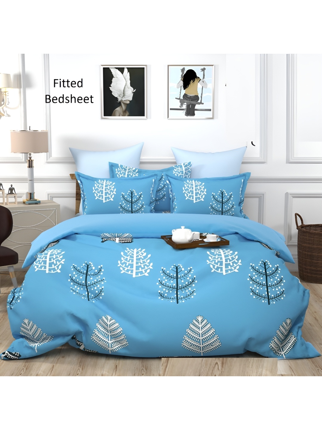

Supreme Home Collective Blue & White Microfiber 144 TC Queen Bedsheet with 2 Pillow Covers