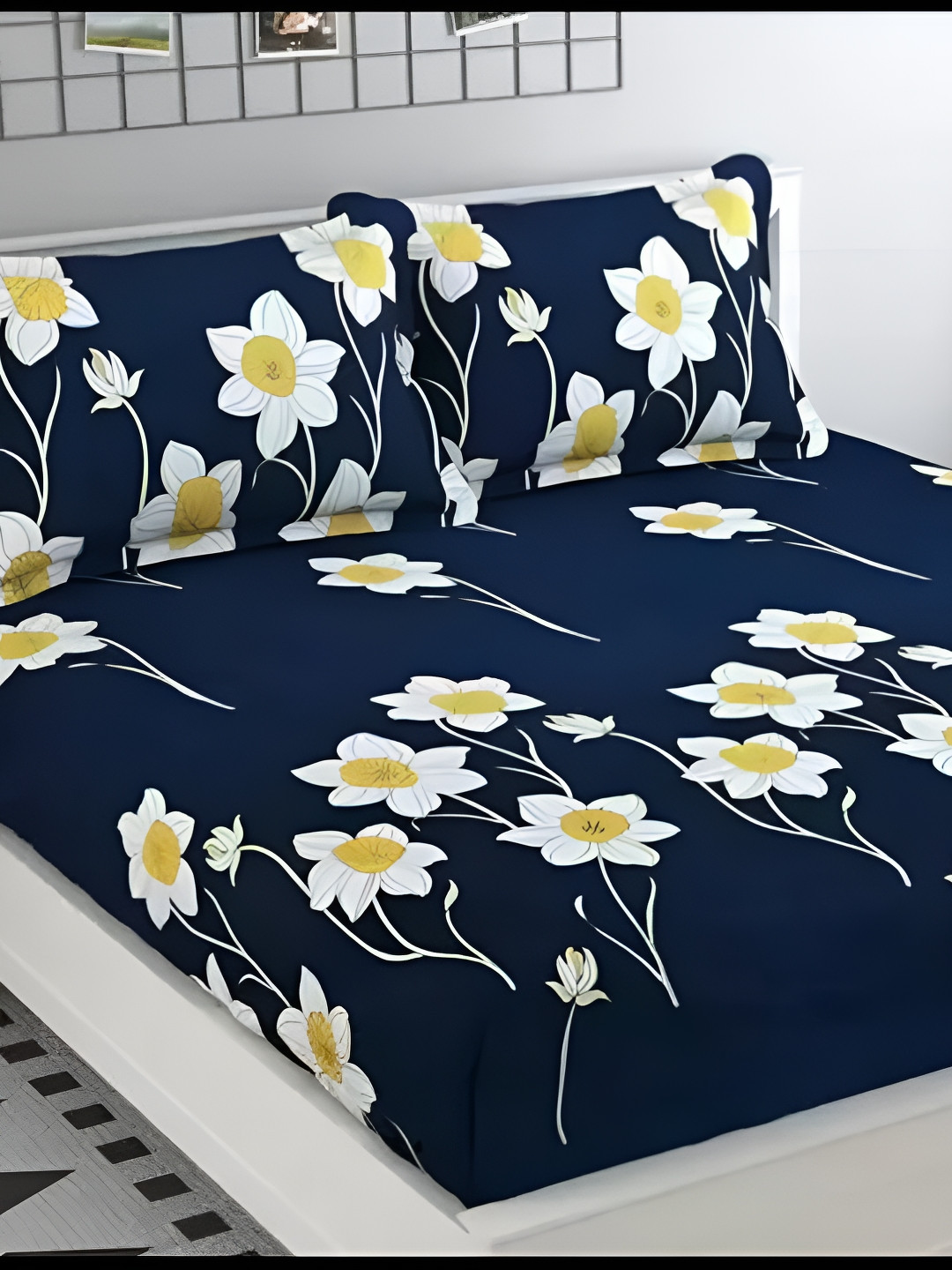 

Supreme Home Collective Blue & White Floral Printed Fitted 144 TC Queen Bedsheet Set