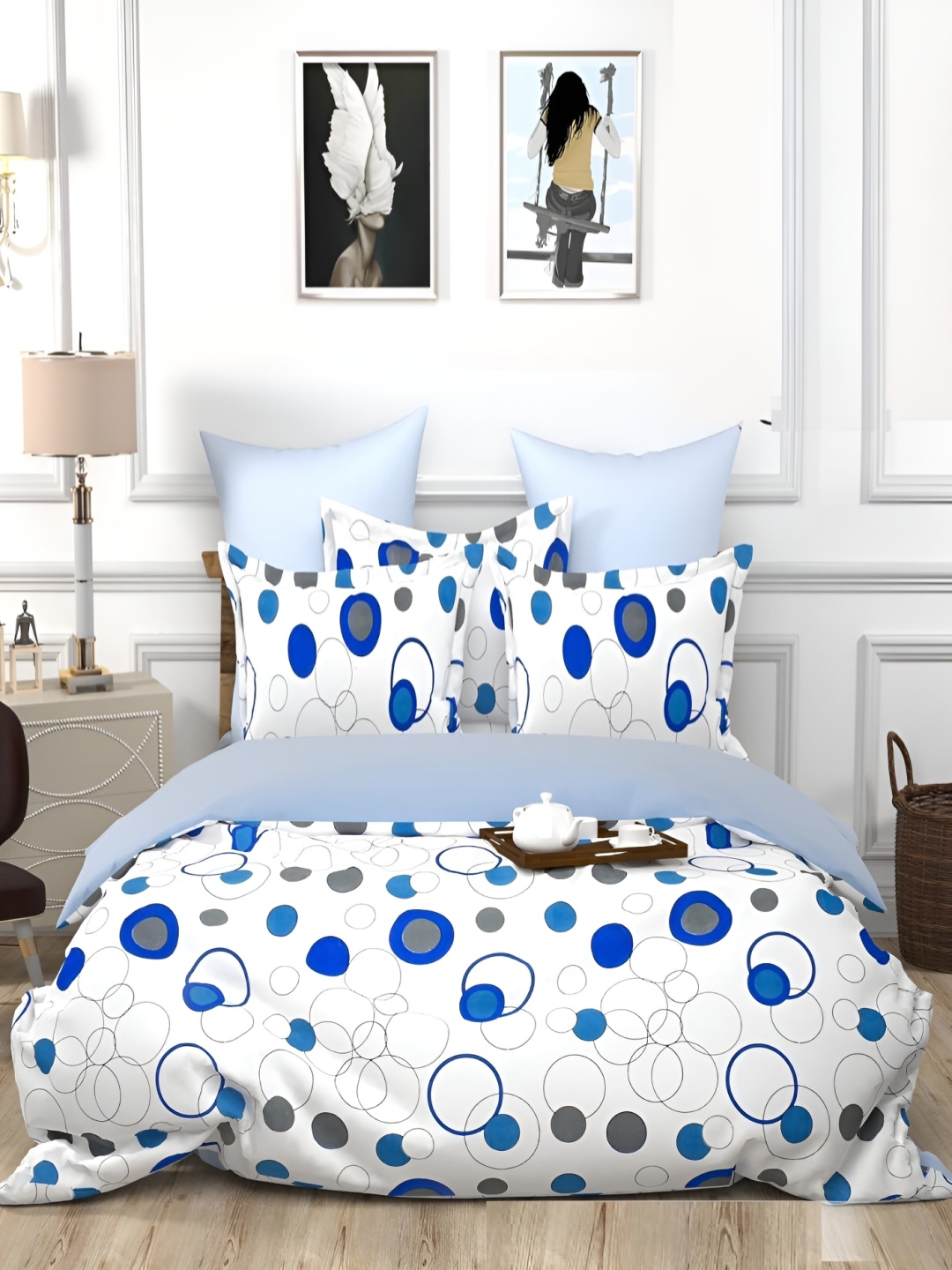 

Supreme Home Collective White & Blue 144 TC Queen Bedsheet Set