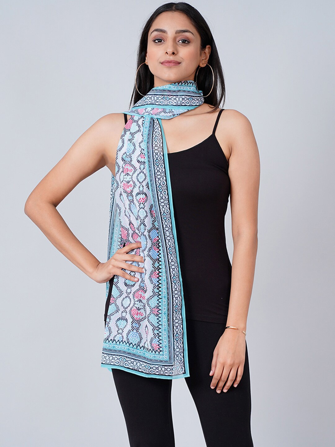 

First Resort by Ramola Bachchan Geometric Printed Stole, Blue
