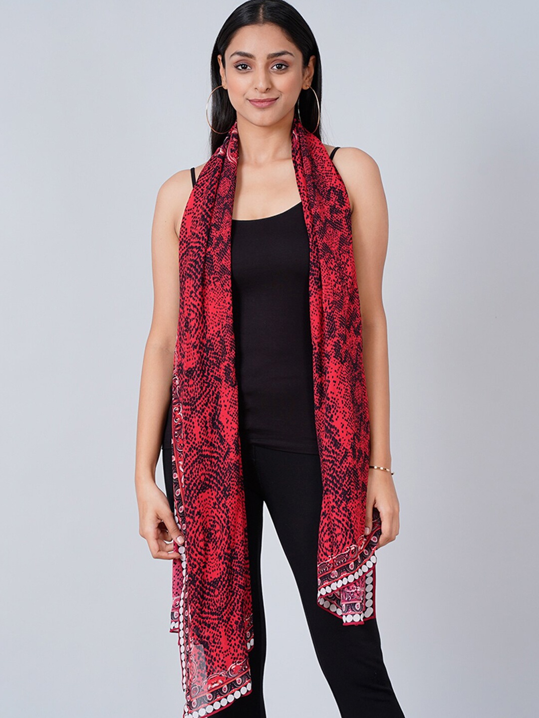 

First Resort by Ramola Bachchan Animal Printed Stole, Red