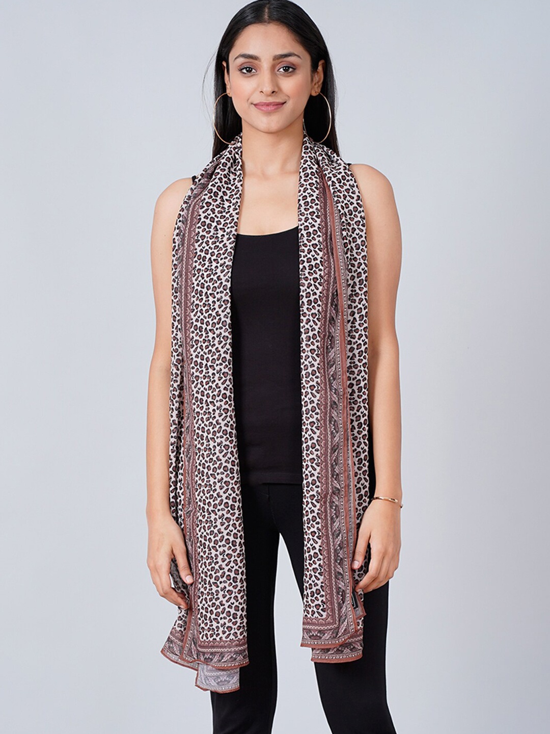 

First Resort by Ramola Bachchan Animal Printed Stole, Brown