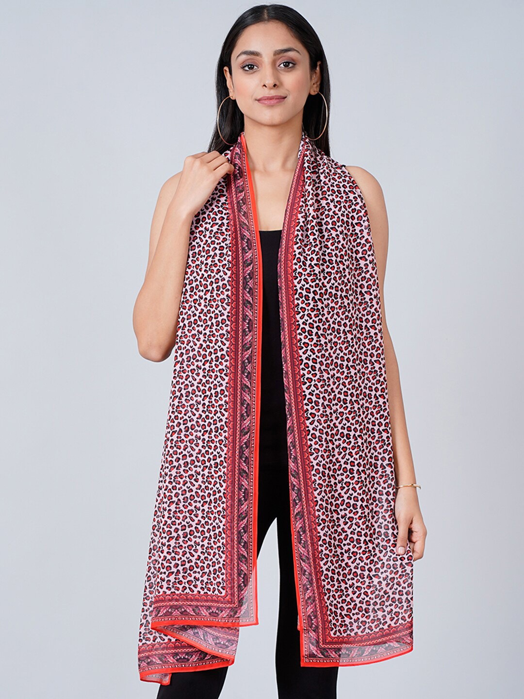 

First Resort by Ramola Bachchan Animal Printed Stole, Red