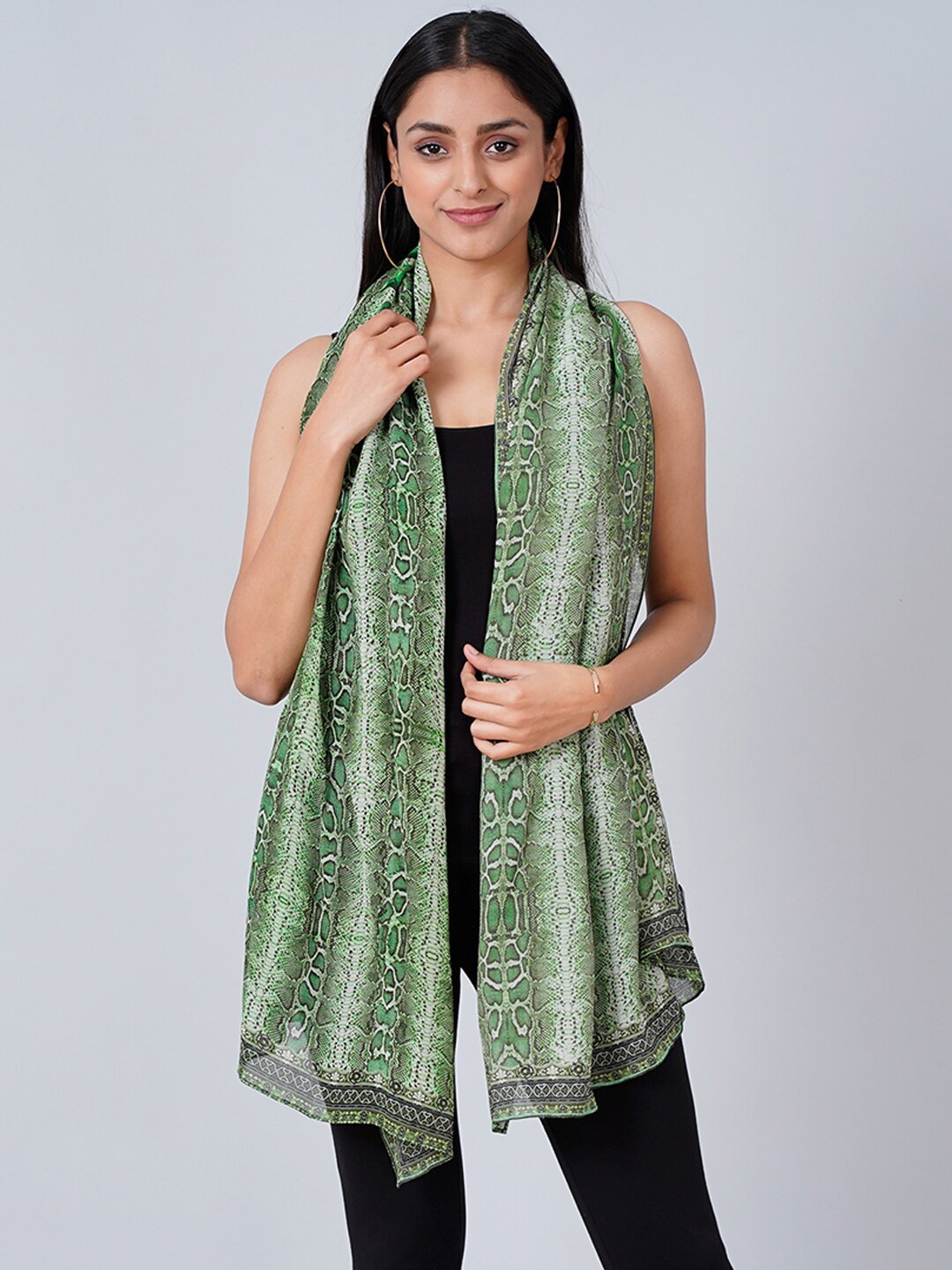 

First Resort by Ramola Bachchan Animal Skin Printed Georgette Stole, Green