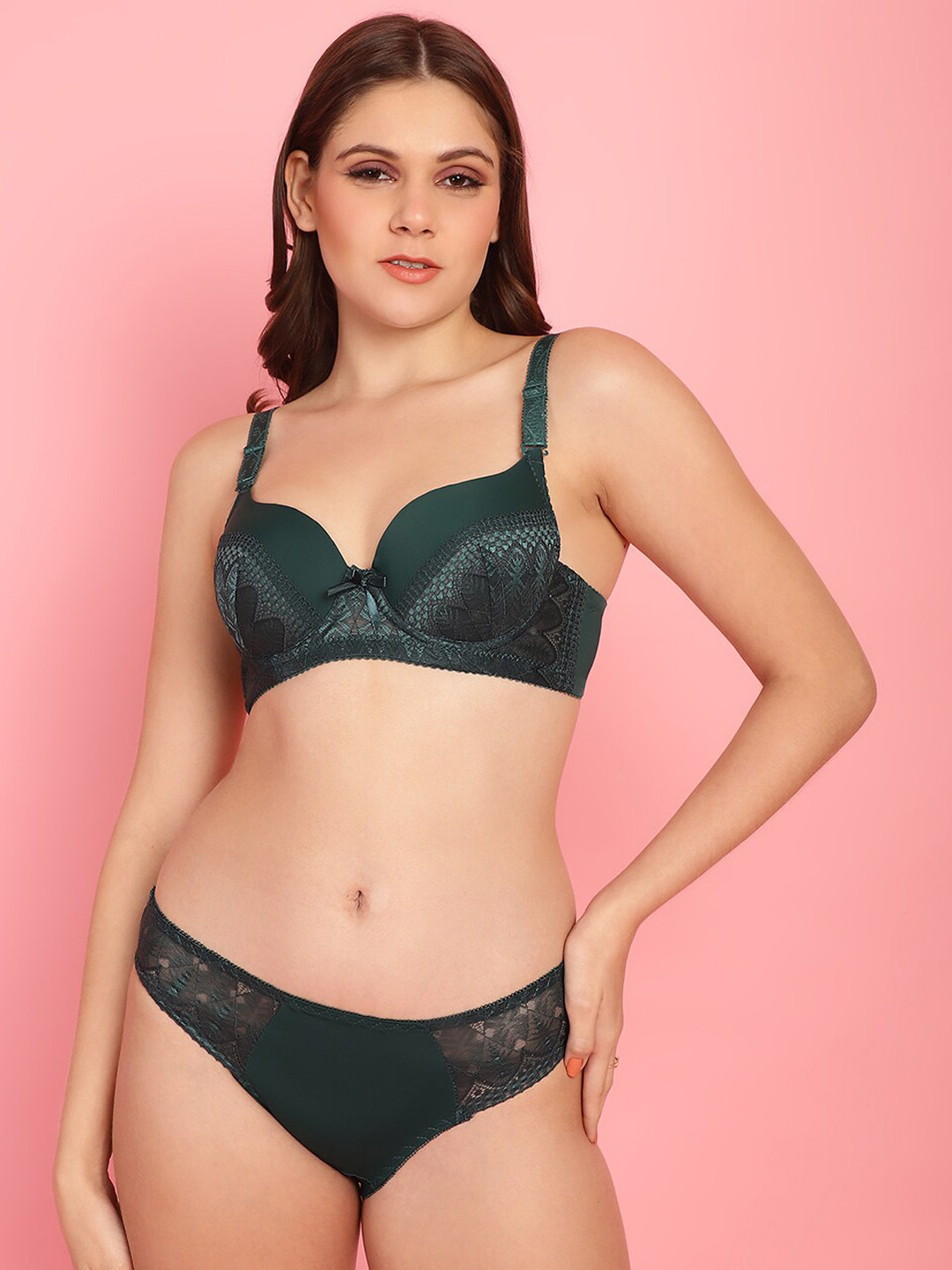 

PrettyCat Lace Lightly Padded Lingerie Set, Green