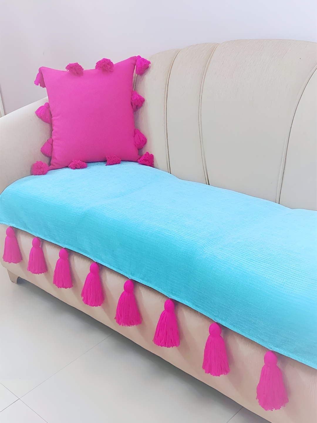 

THROWPILLOW Turquoise Blue & Pink 3 Seater Sofa Cover