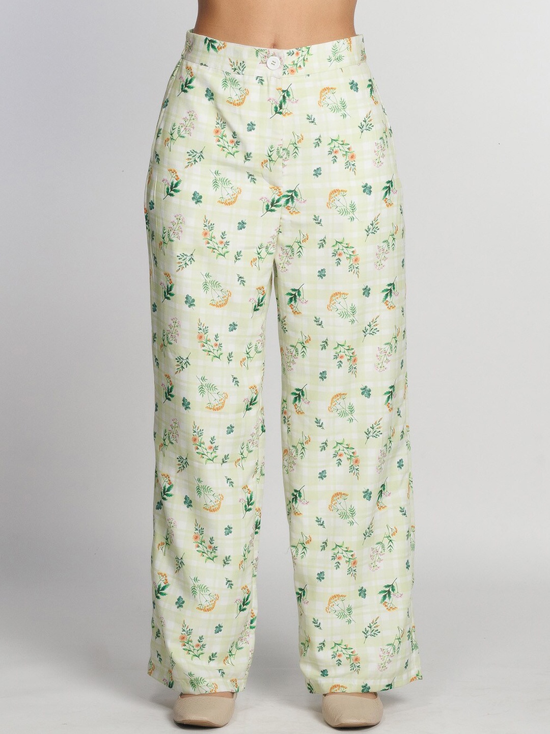 

Zink London Women Floral Printed Straight Fit High-Rise Parallel Trouser, Green