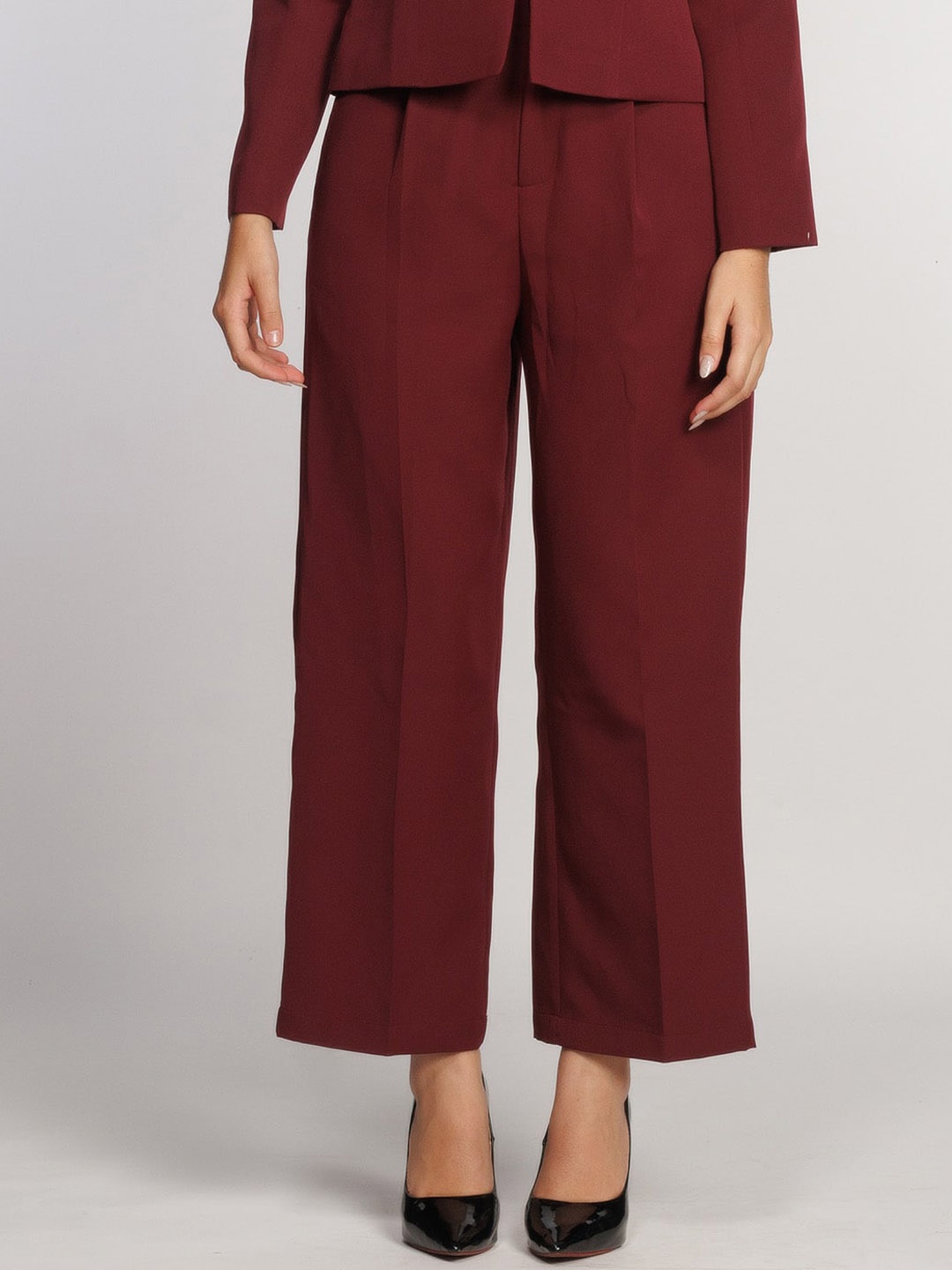

Zink Studio Women High-Rise Straight Fit Parallel Trouser, Maroon