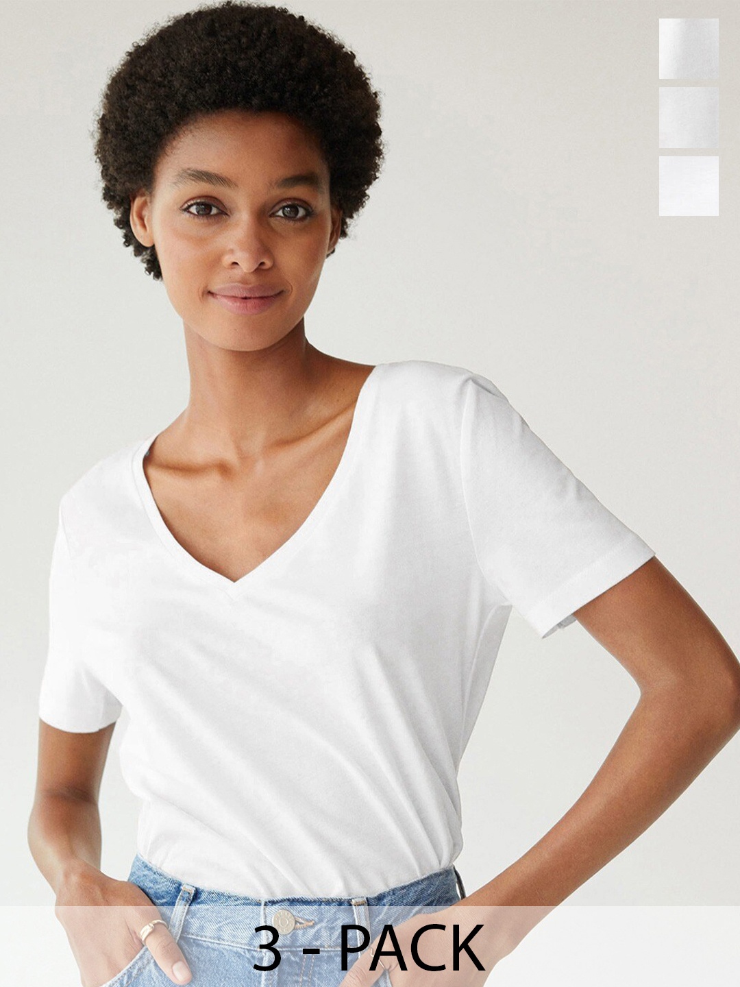 

COLOR CAPITAL Pack Of 5 V-Neck Short Sleeves Cotton T-Shirts, White