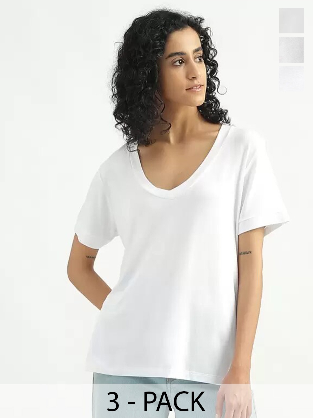 

COLOR CAPITAL Pack of 2 Drop Shoulder V-Neck Regular Fit Tshirts, White