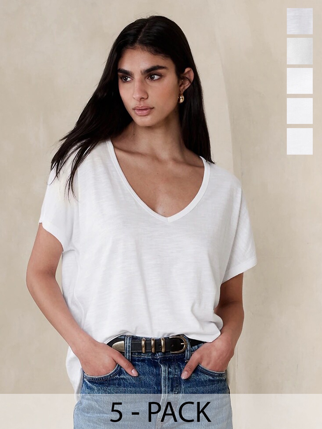

COLOR CAPITAL Pack of 5 V-Neck Tshirts, White