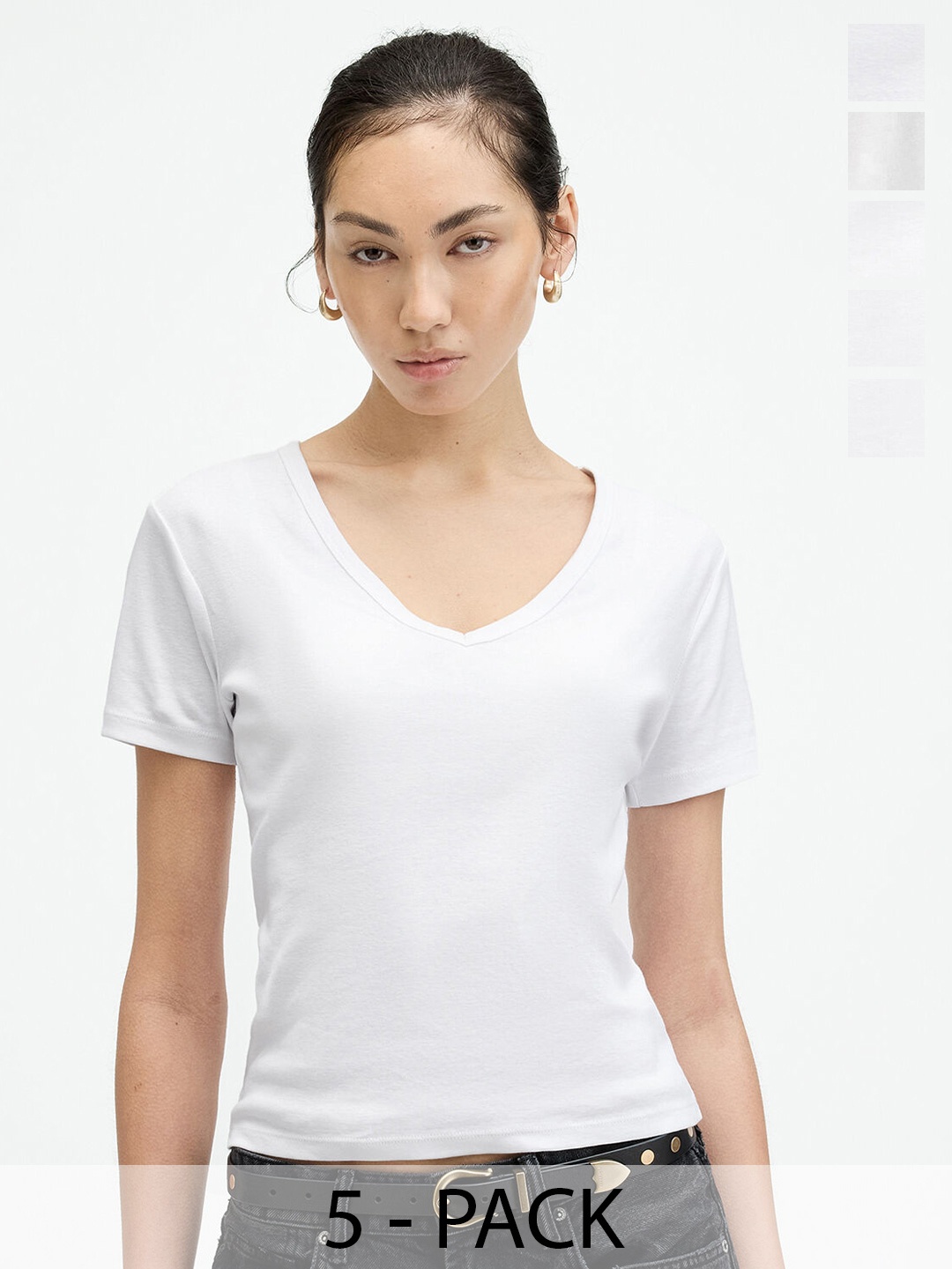

COLOR CAPITAL Pack of 5 V-Neck Tshirts, White