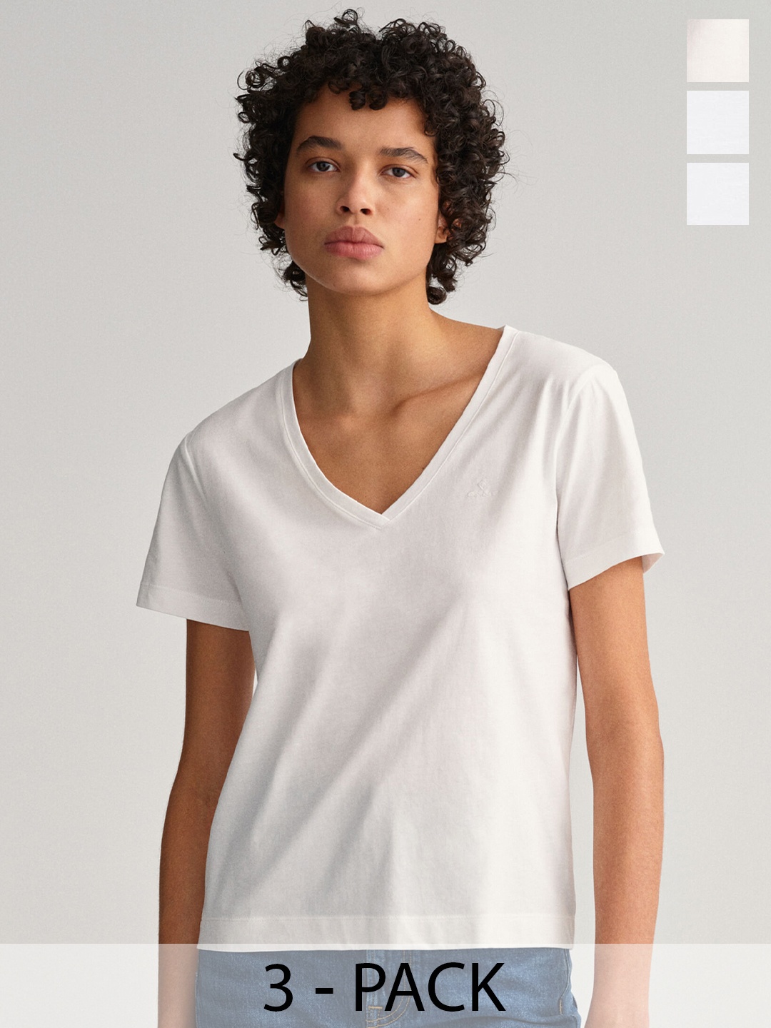 COLOR CAPITAL Pack Of 3 V-Neck Short Sleeves Regular Tops, White