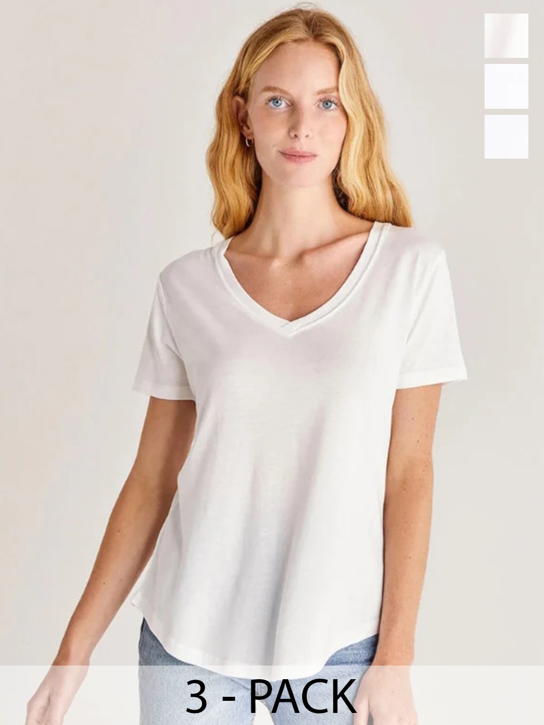 

COLOR CAPITAL Pack Of 3 V Neck Short Sleeves Tops, White
