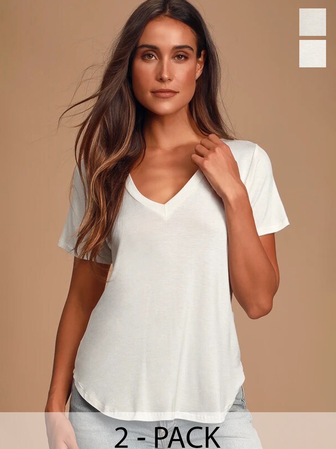 

COLOR CAPITAL Pack Of 2 V-Neck Short Sleeves T-Shirt, White
