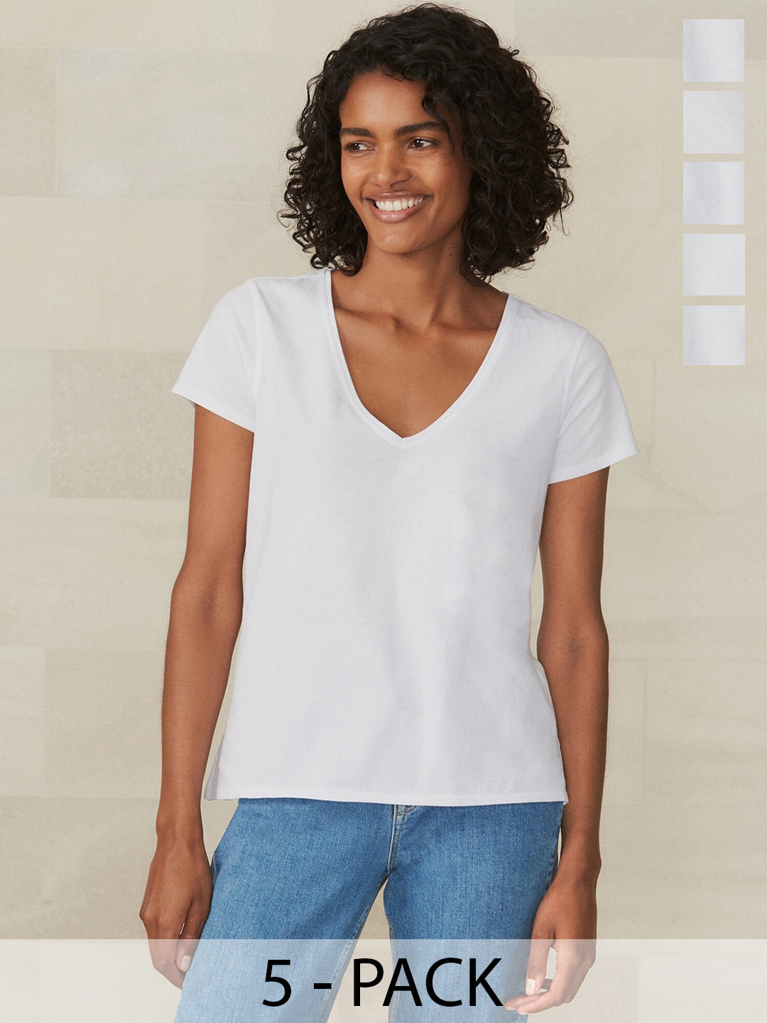 

COLOR CAPITAL Pack of 5 V-Neck Short Sleeve Tshirts, White