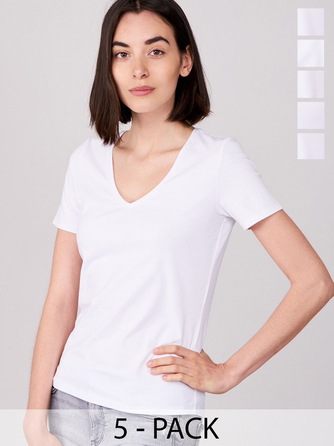 

COLOR CAPITAL Pack Of 5 V-Neck T-shirt, White