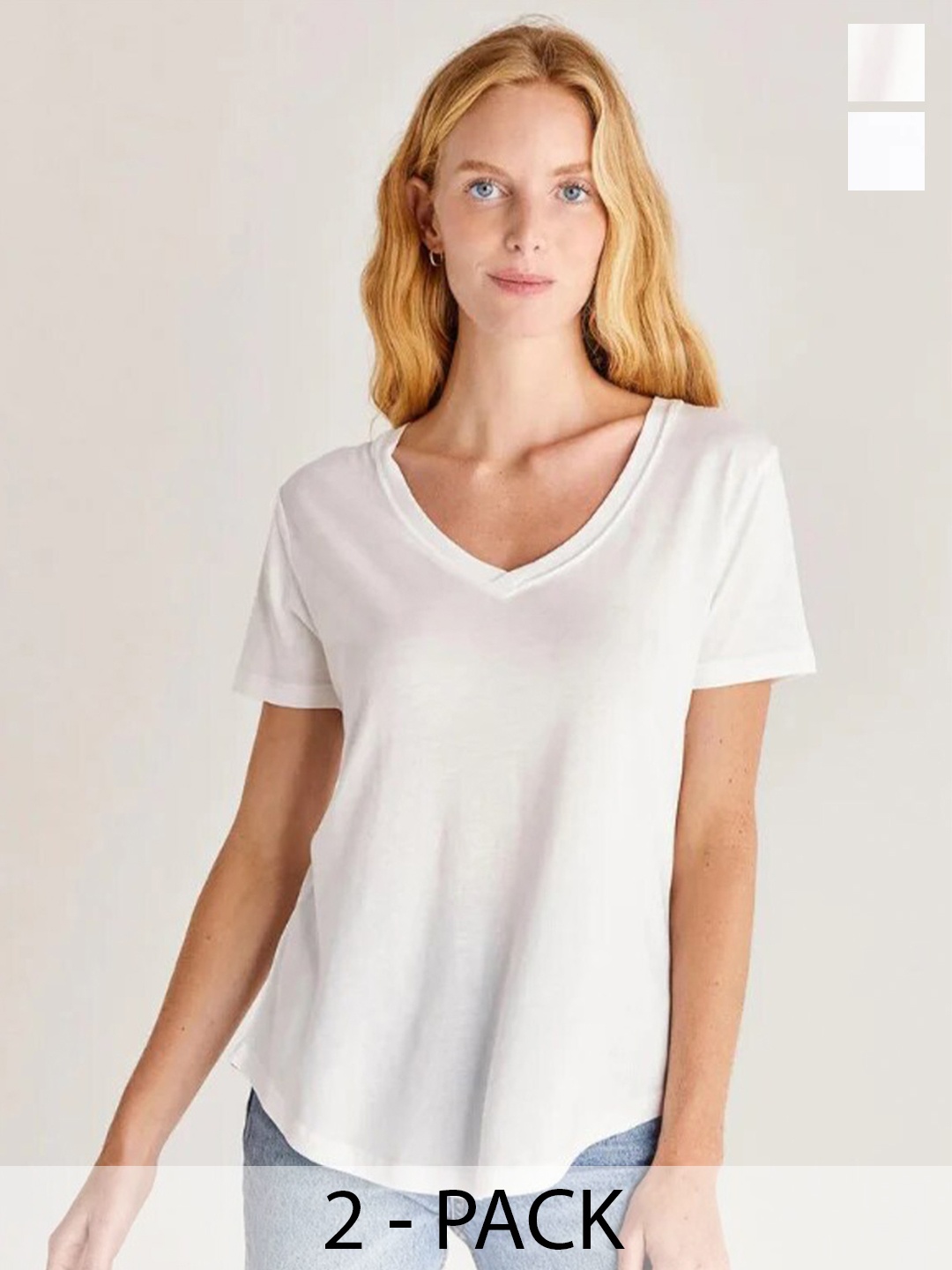 

COLOR CAPITAL Pack Of 2 V-Neck Short Sleeves Cotton T-Shirts, White