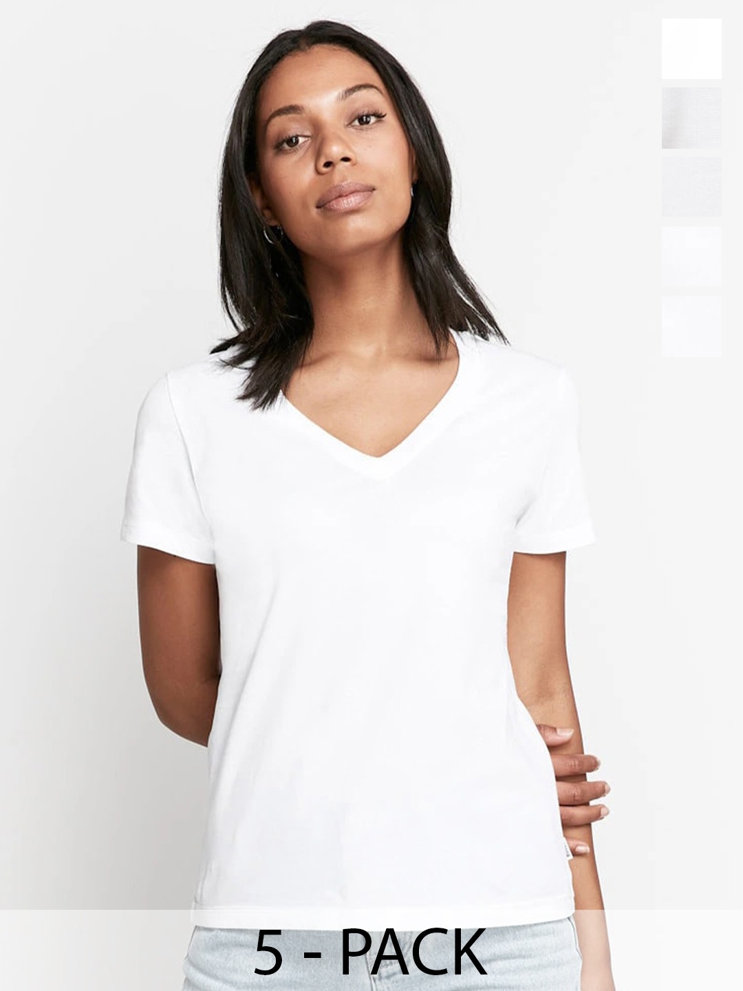 COLOR CAPITAL Pack Of 5 V-Neck Short Sleeves T-Shirts, White