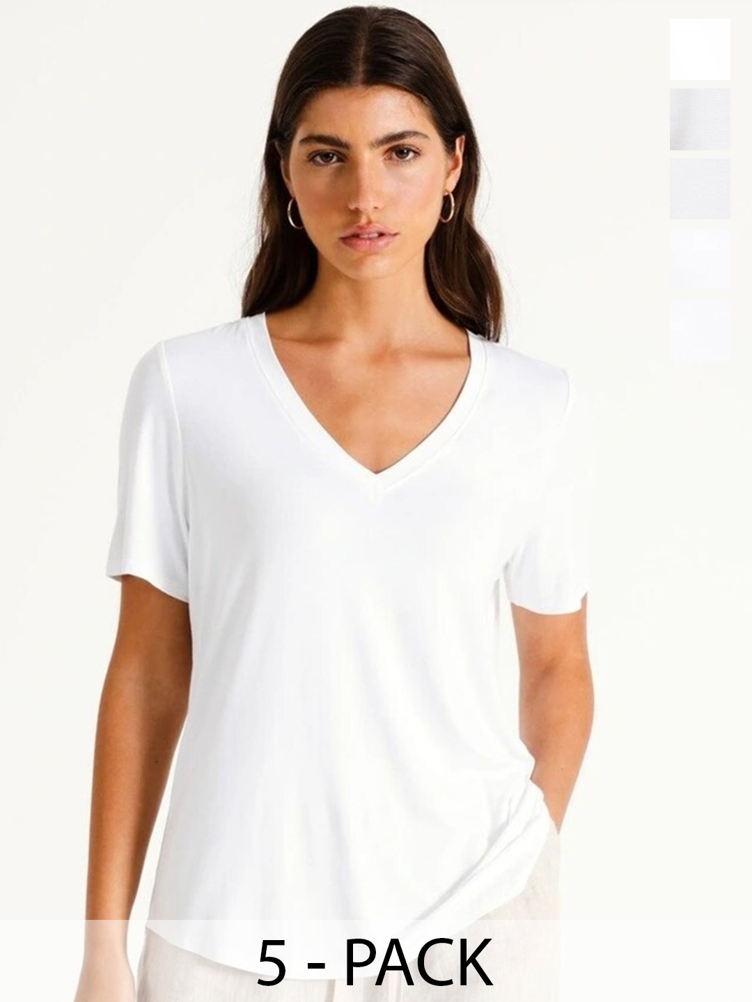 

COLOR CAPITAL Pack Of 5 V-Neck Short Sleeves Cotton T-shirts, White