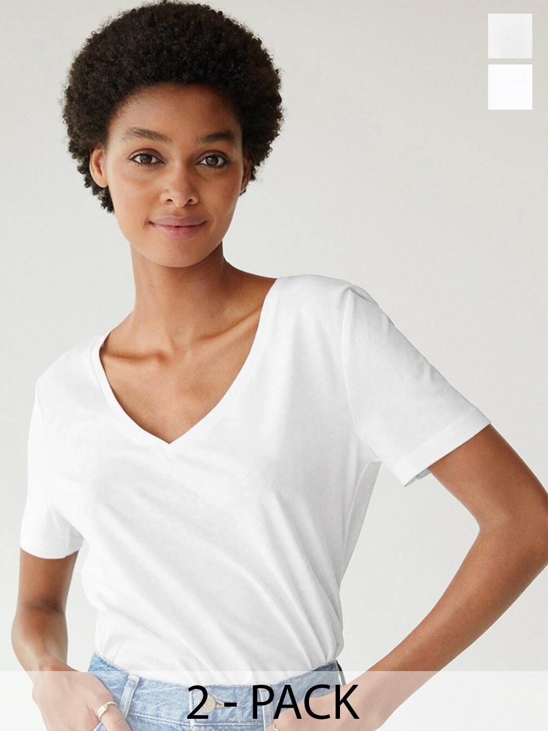 

COLOR CAPITAL Pack Of 2 V-Neck Short Sleeves Cotton T-Shirts, White