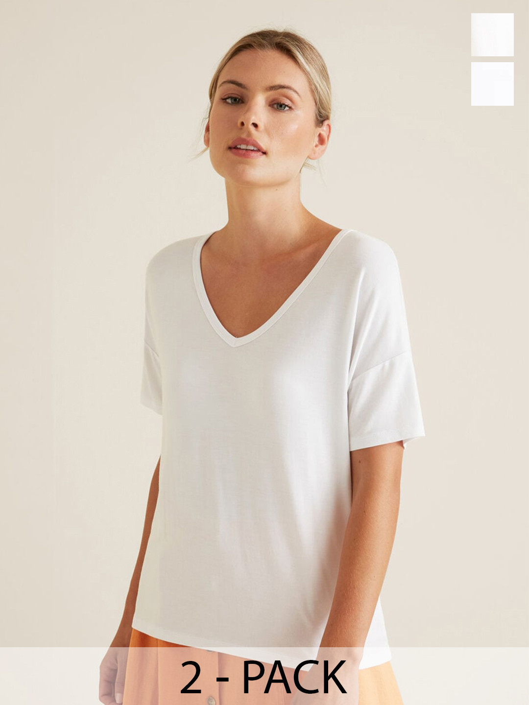 

COLOR CAPITAL Pack of 2 Drop Shoulder V-Neck Regular Fit Tshirts, White