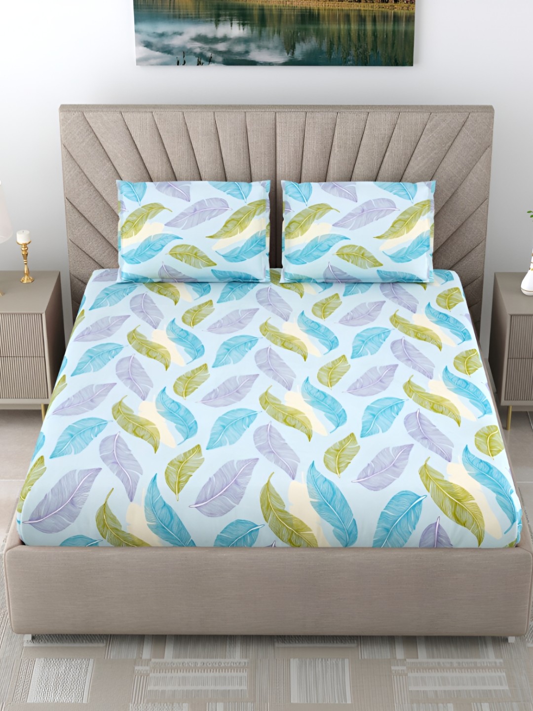 

EasyGoods White & Blue Floral Printed 120 TC King Bedsheet With 2 Pillow Covers